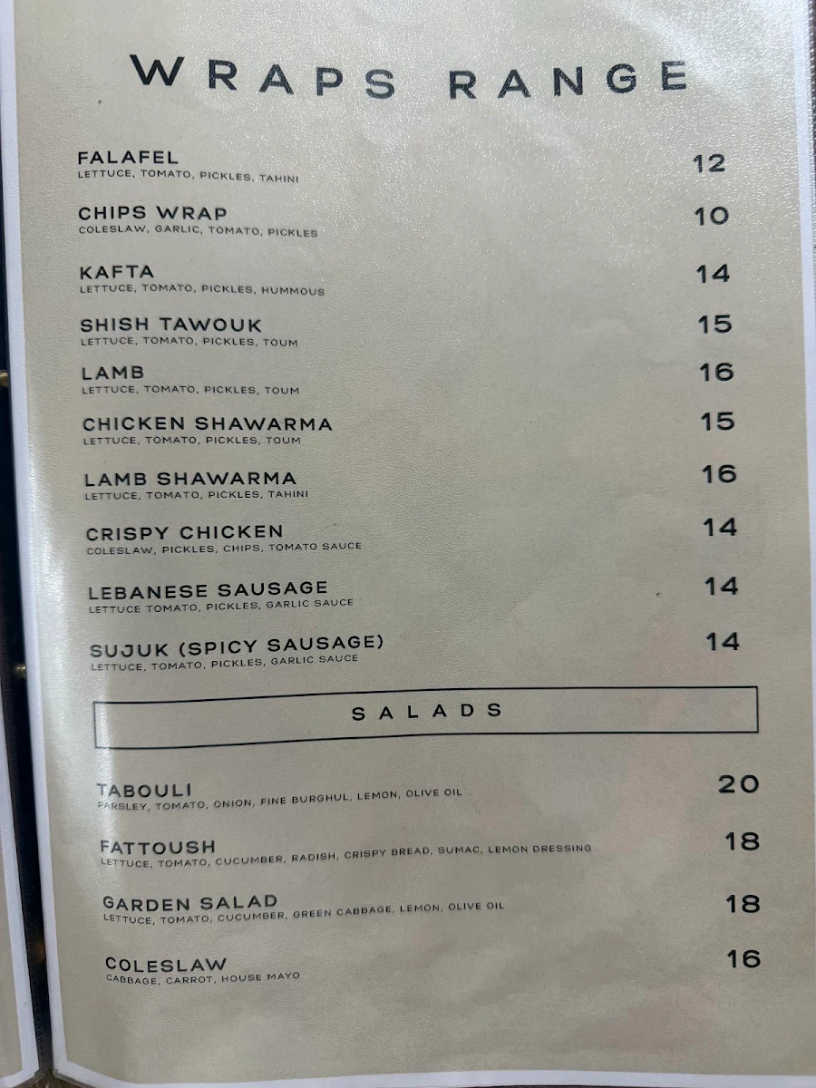 Menu, Jasmin Lebanese Restaurant