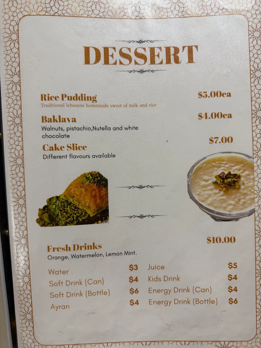 Menu, Jasmin Lebanese Restaurant
