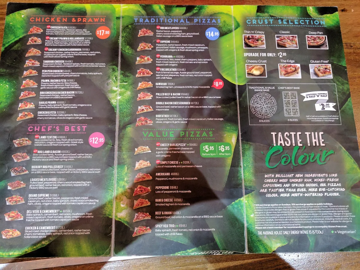 Menu, Domino's Pizza Sydney Olympic Park
