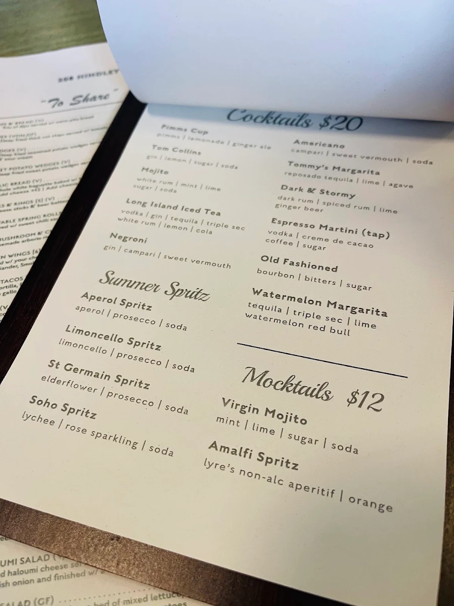 Menu, West Oak Hotel