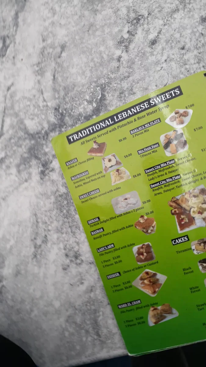 Menu, Sweet City Cafe