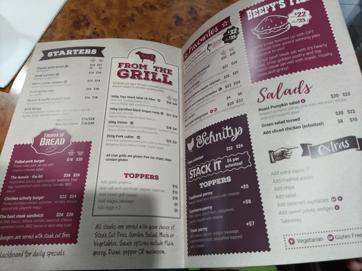Menu, Central Park Tavern
