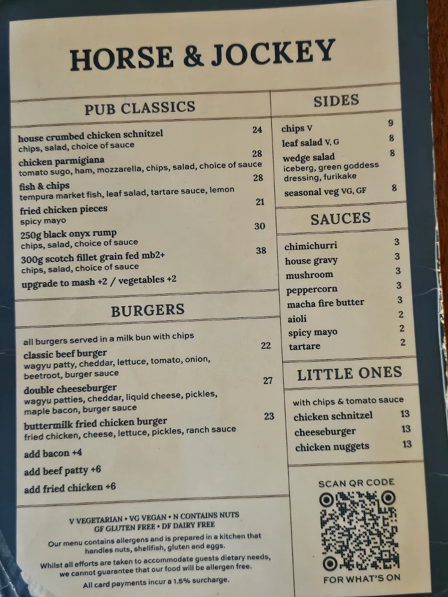 Menu, Horse and Jockey Hotel