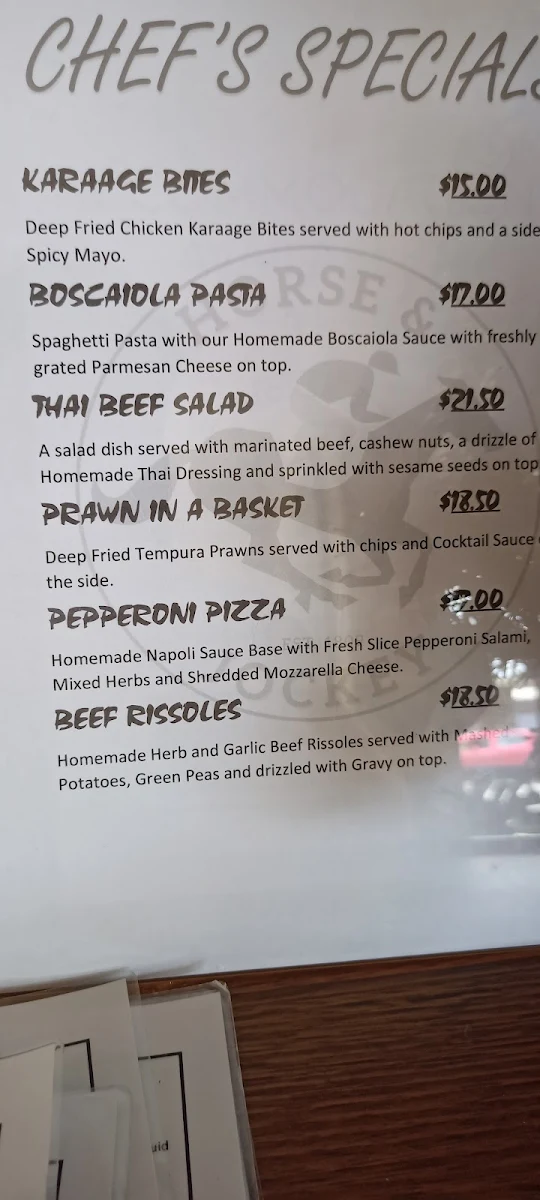 Menu, Horse and Jockey Hotel
