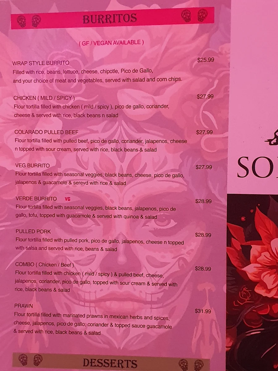 Menu, Sol Agave