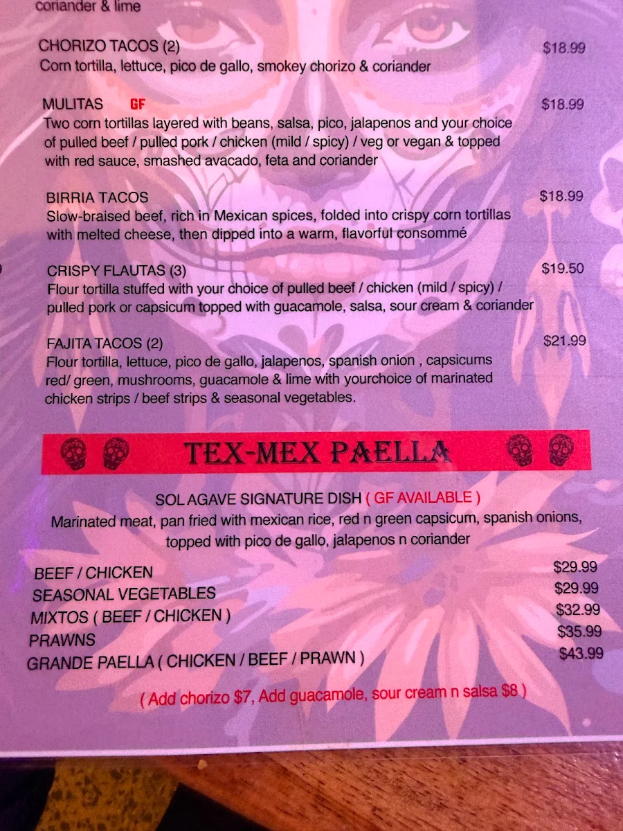 Menu, Sol Agave