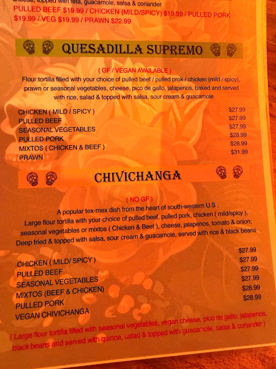 Menu, Sol Agave