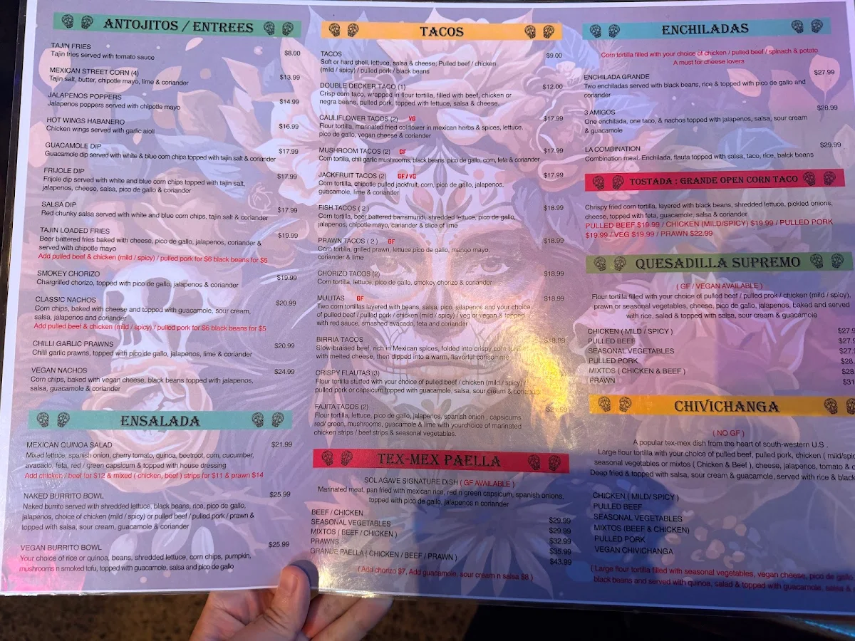 Menu, Sol Agave