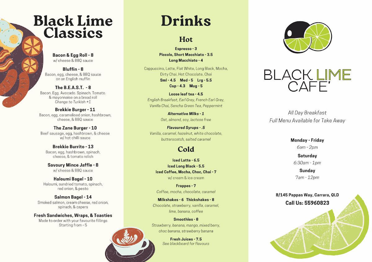 Menu, Black Lime Cafe