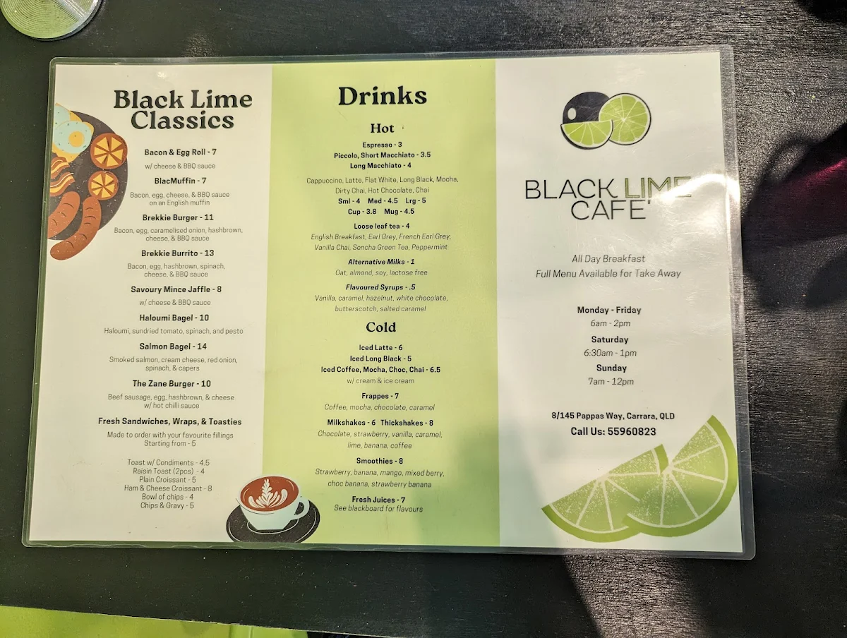 Menu, Black Lime Cafe