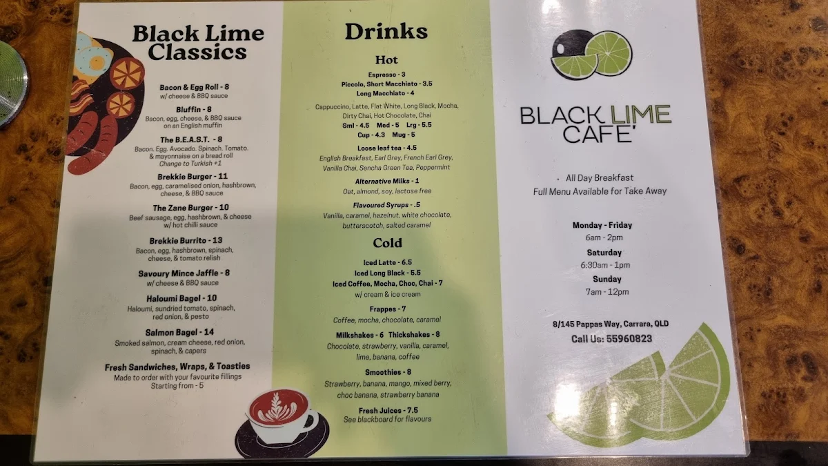 Menu, Black Lime Cafe
