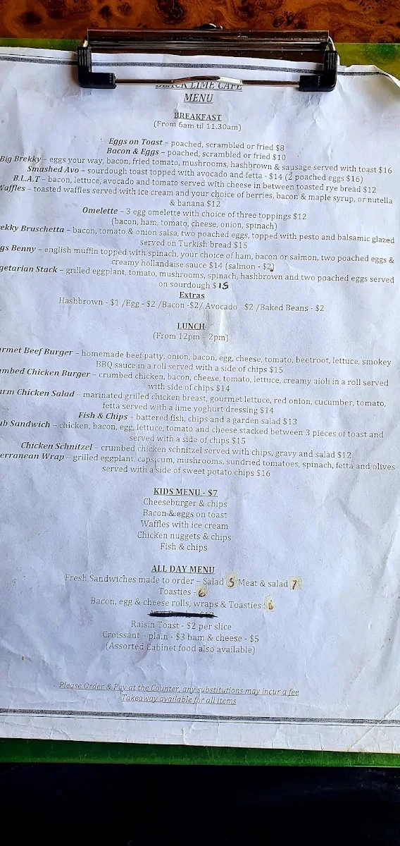 Menu, Black Lime Cafe
