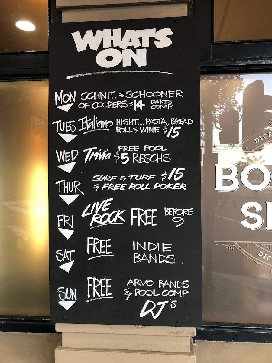 Menu, Dicey Riley's Hotel