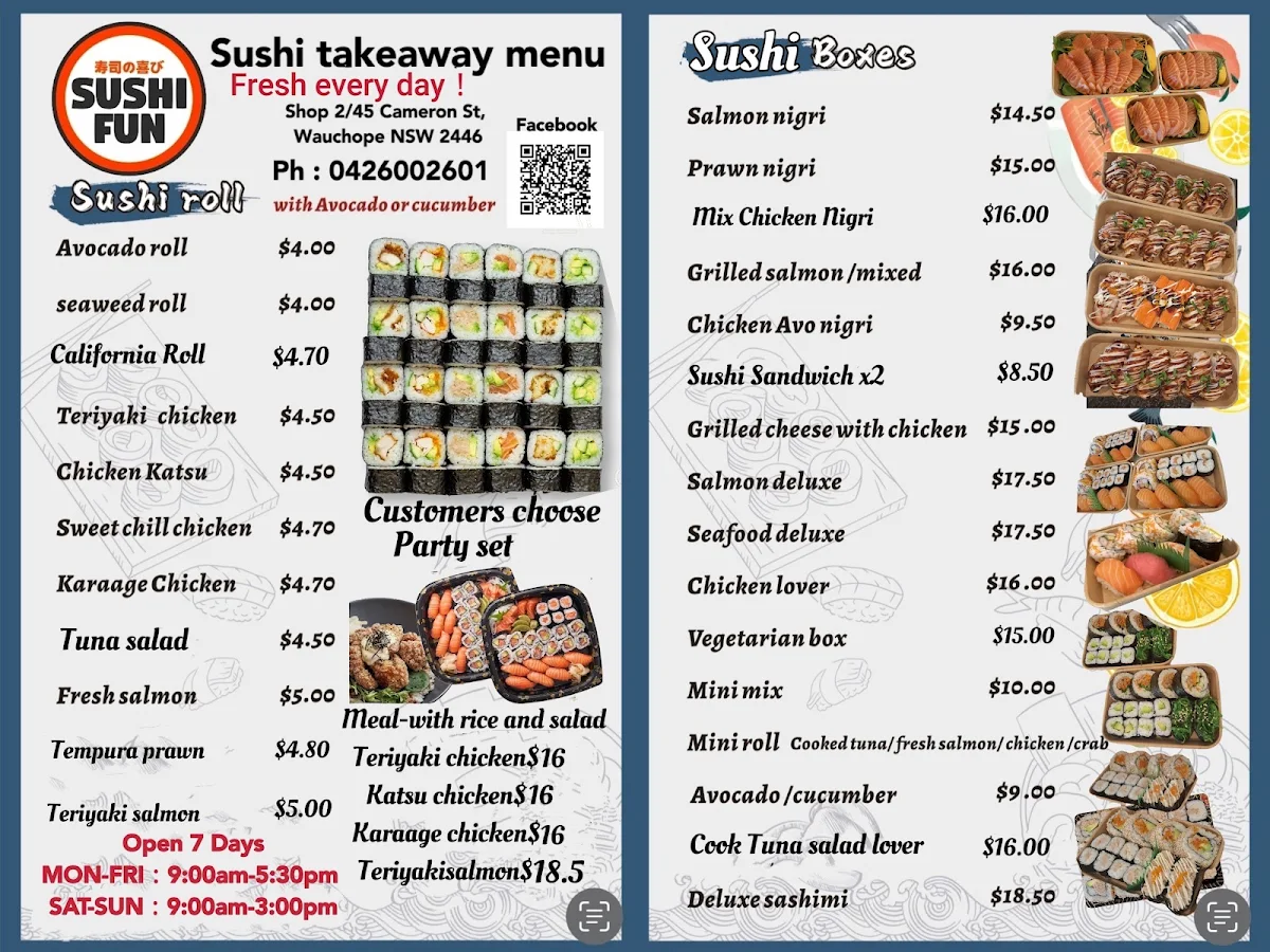 Menu, Sushi Fun