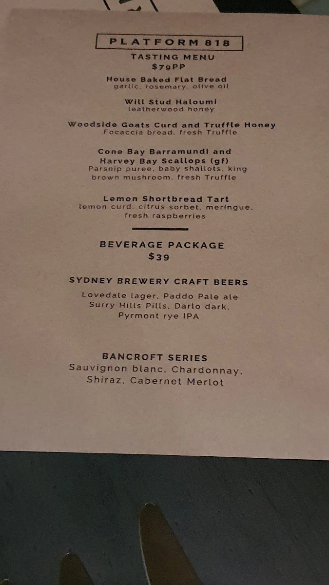 Menu, Platform 818