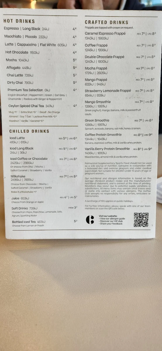 Menu, The Coffee Club Café - Point Cook VIC