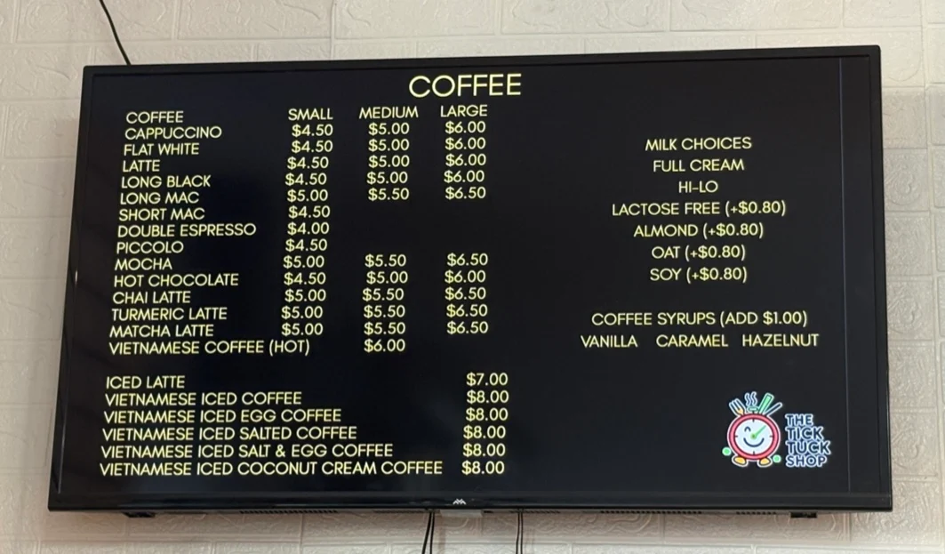Menu, The Tick Tuck Shop