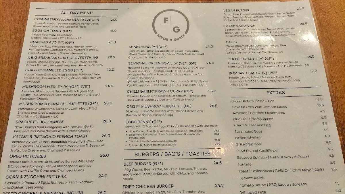 Menu, Favor & Grace