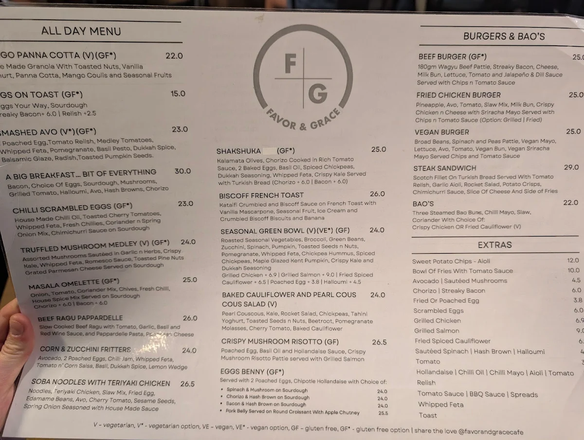 Menu, Favor & Grace