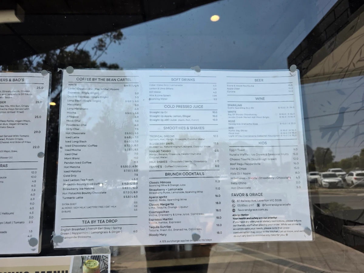 Menu, Favor & Grace