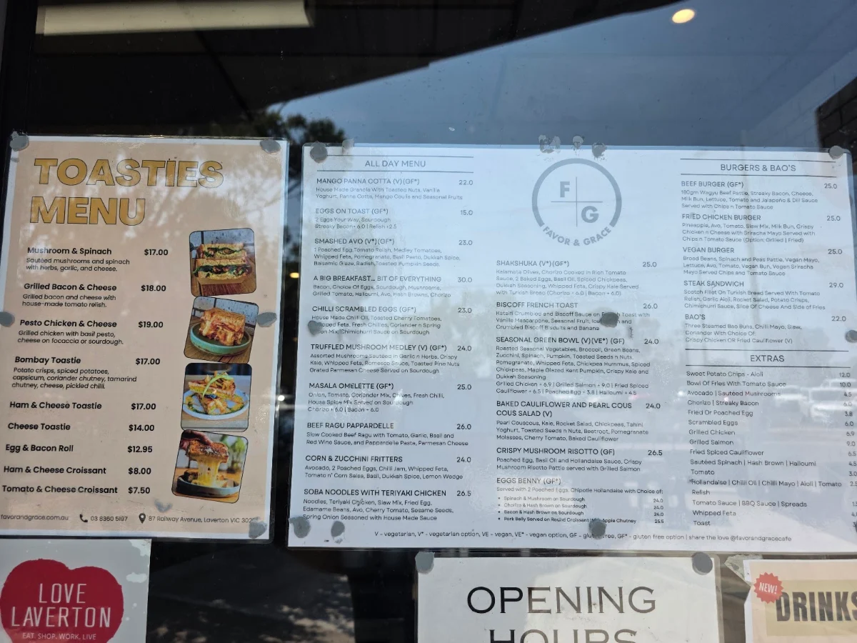 Menu, Favor & Grace