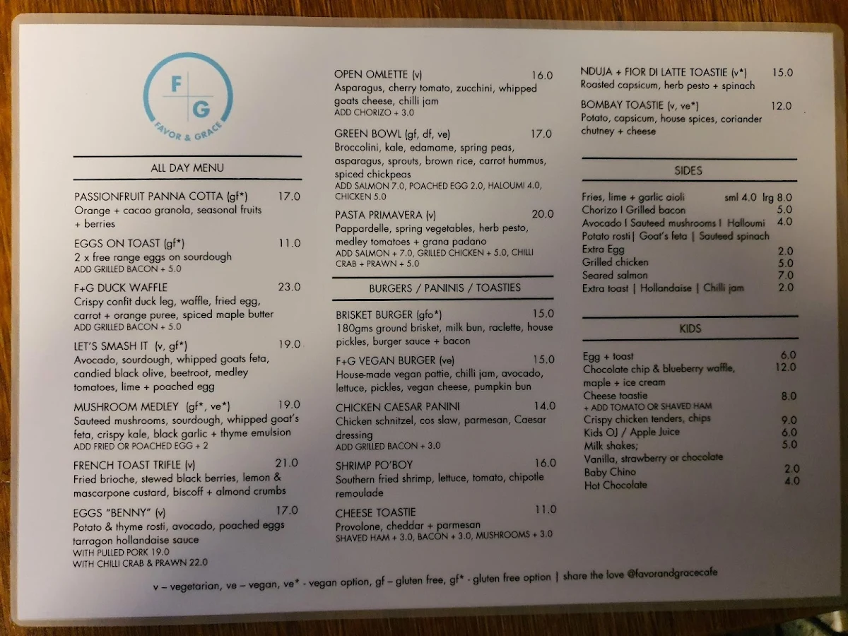 Menu, Favor & Grace