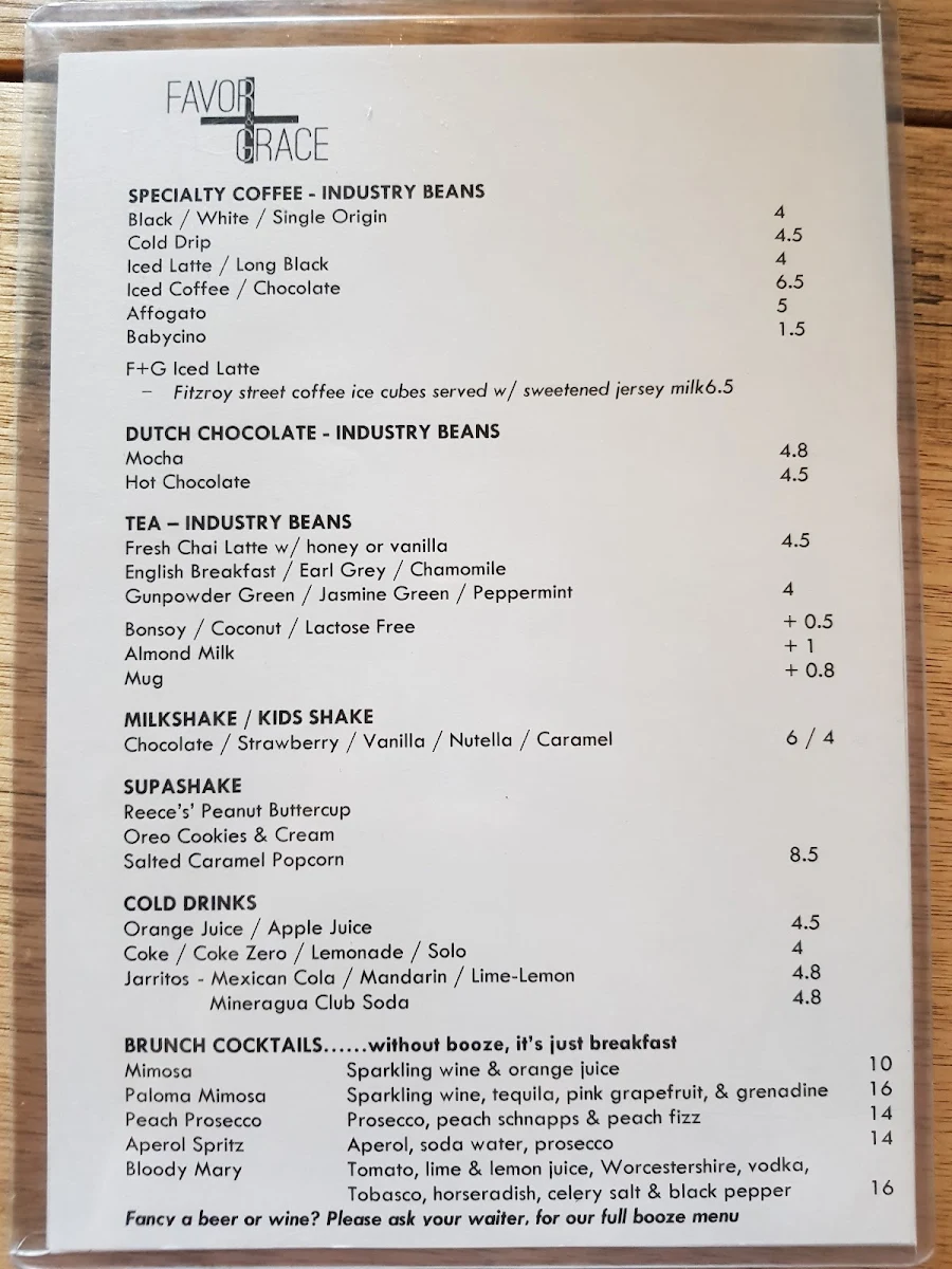 Menu, Favor & Grace