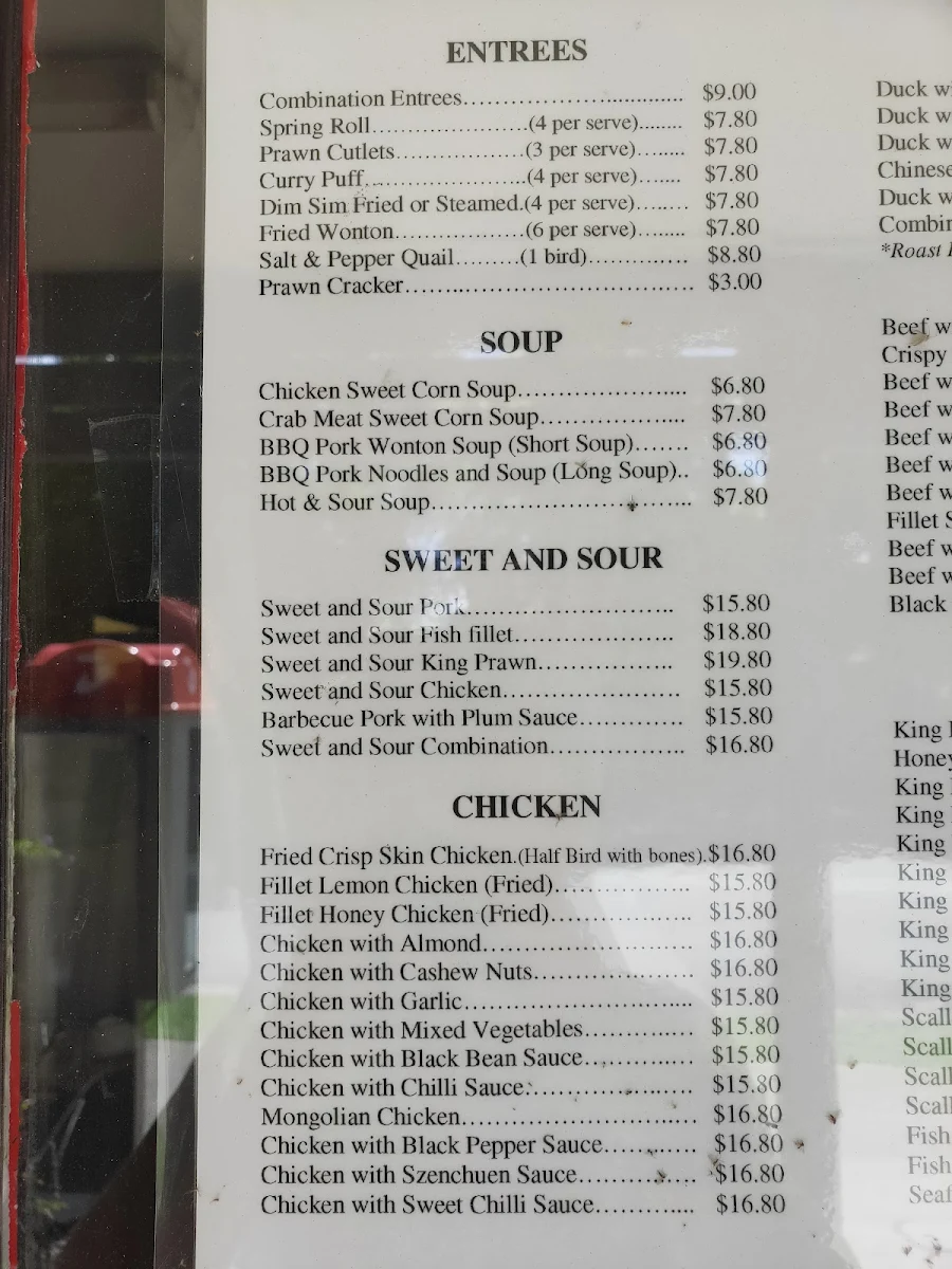 Menu, Hong Kong Tea Chinese Restaurant