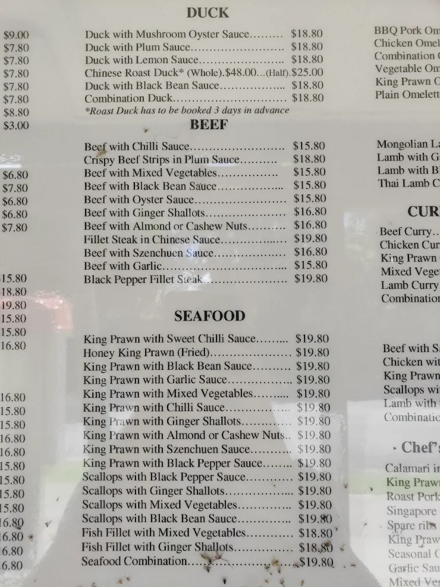 Menu, Hong Kong Tea Chinese Restaurant