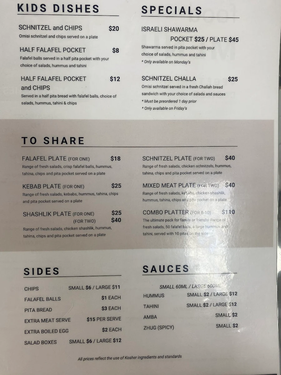 Menu, Falafel Omisi Perth