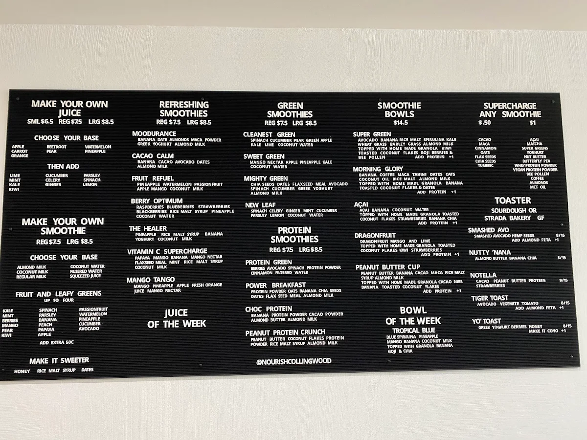 Menu, Nourish Collingwood