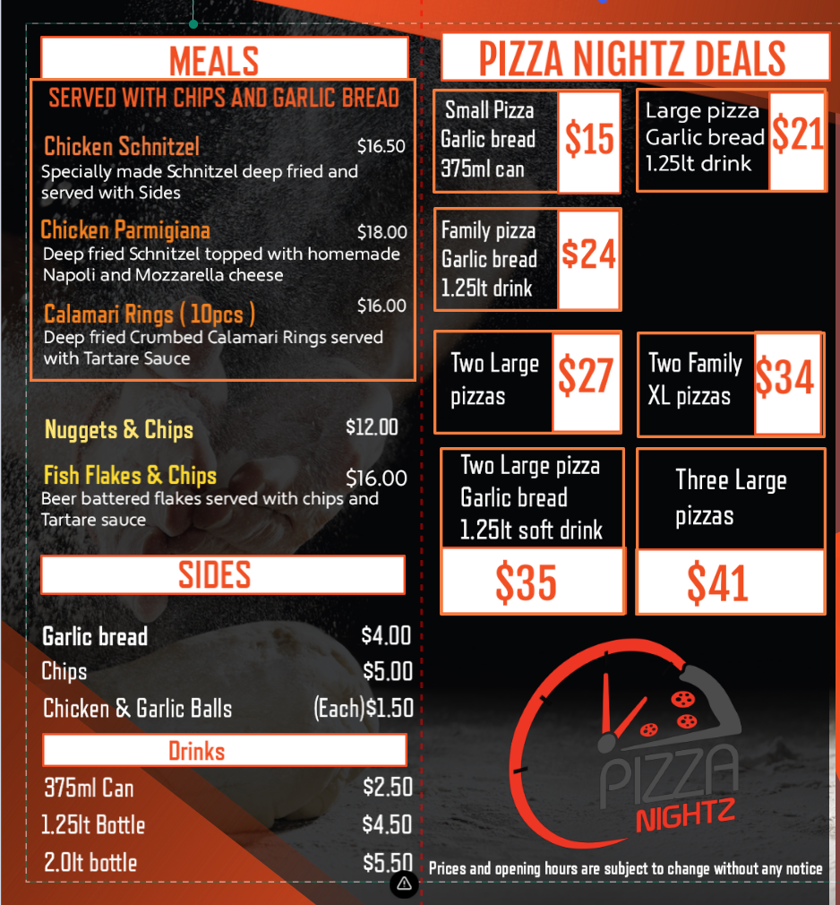 Menu, 🌟 Pizza Nightz Broadford
