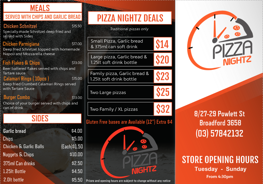 Menu, 🌟 Pizza Nightz Broadford