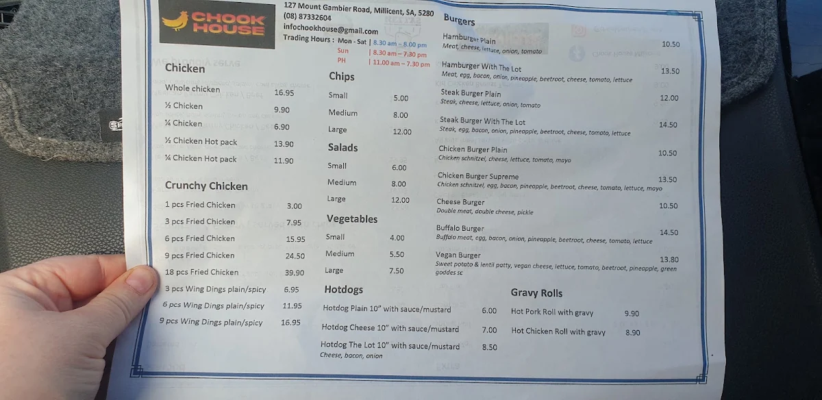 Menu, Chook House