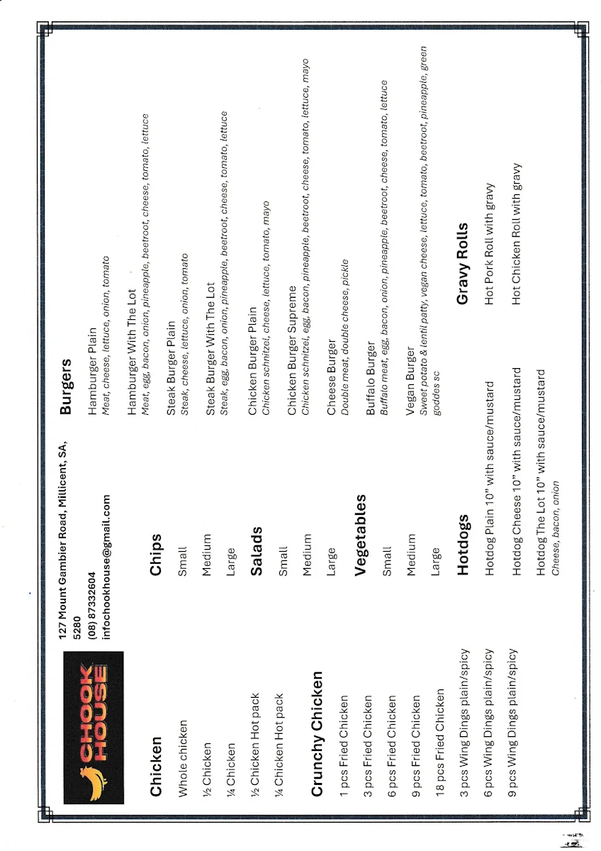 Menu, Chook House