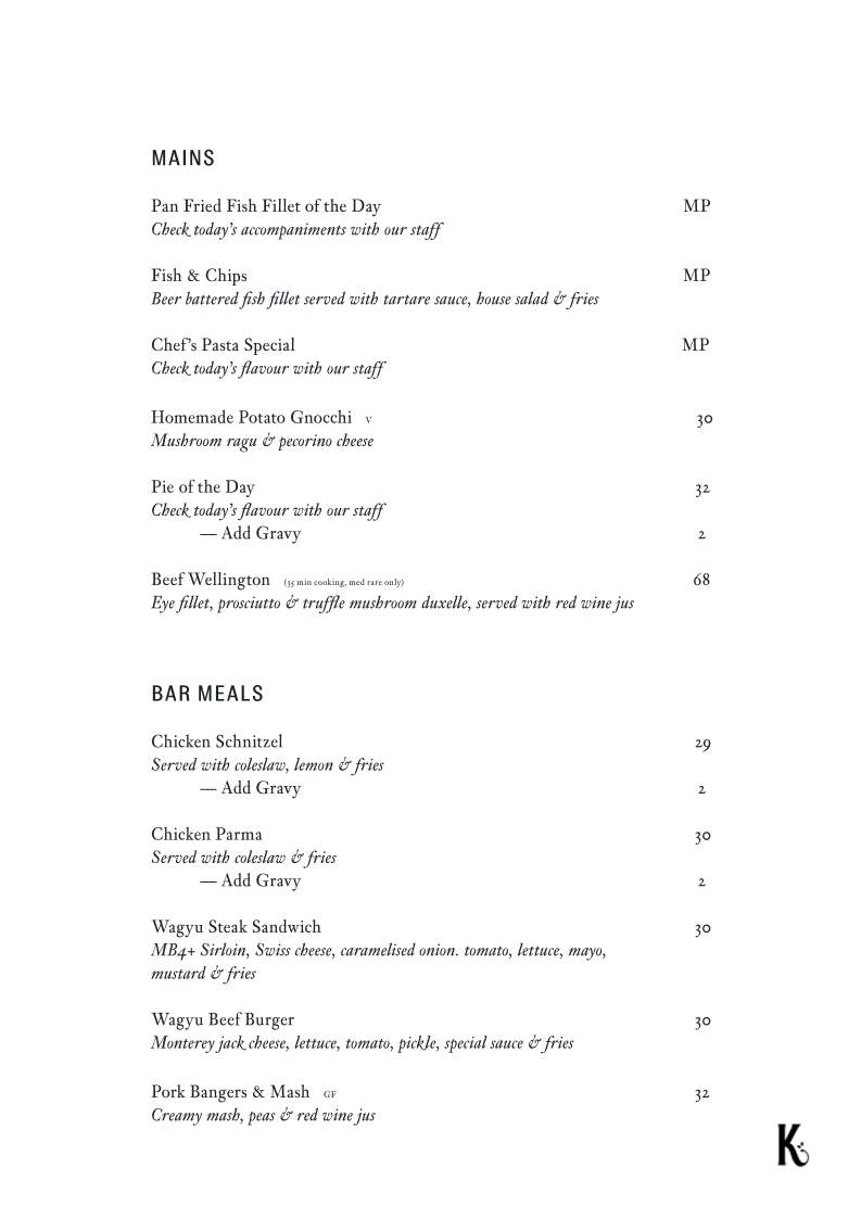 Menu, The Kingston
