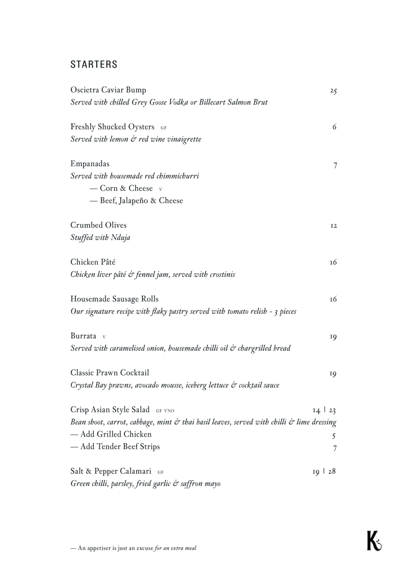 Menu, The Kingston