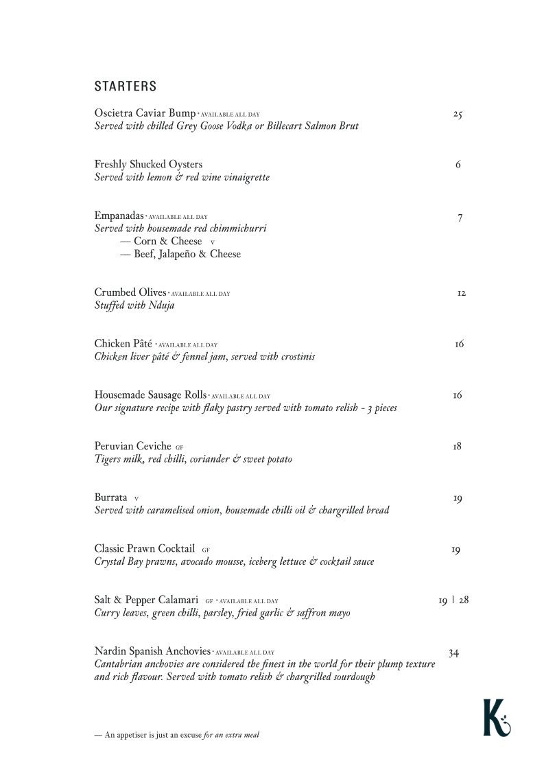 Menu, The Kingston