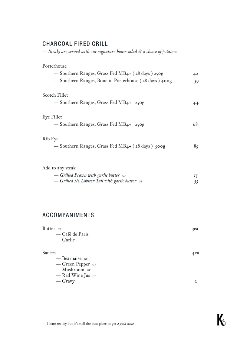 Menu, The Kingston