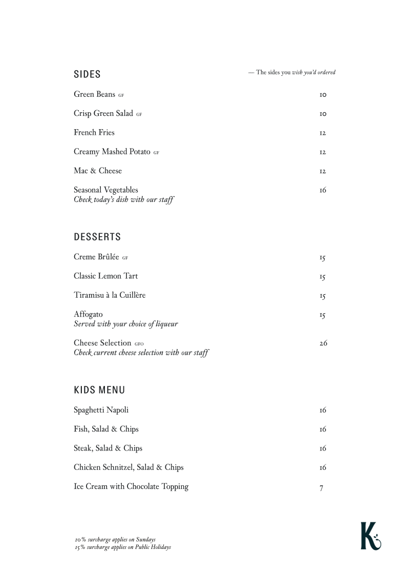Menu, The Kingston