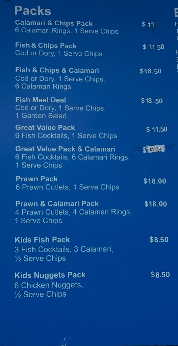 Menu, Mary's Seafood