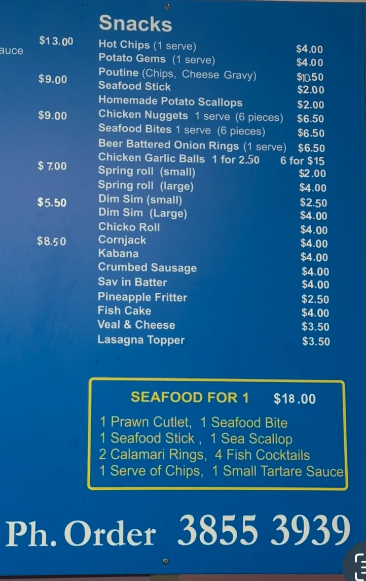 Menu, Mary's Seafood
