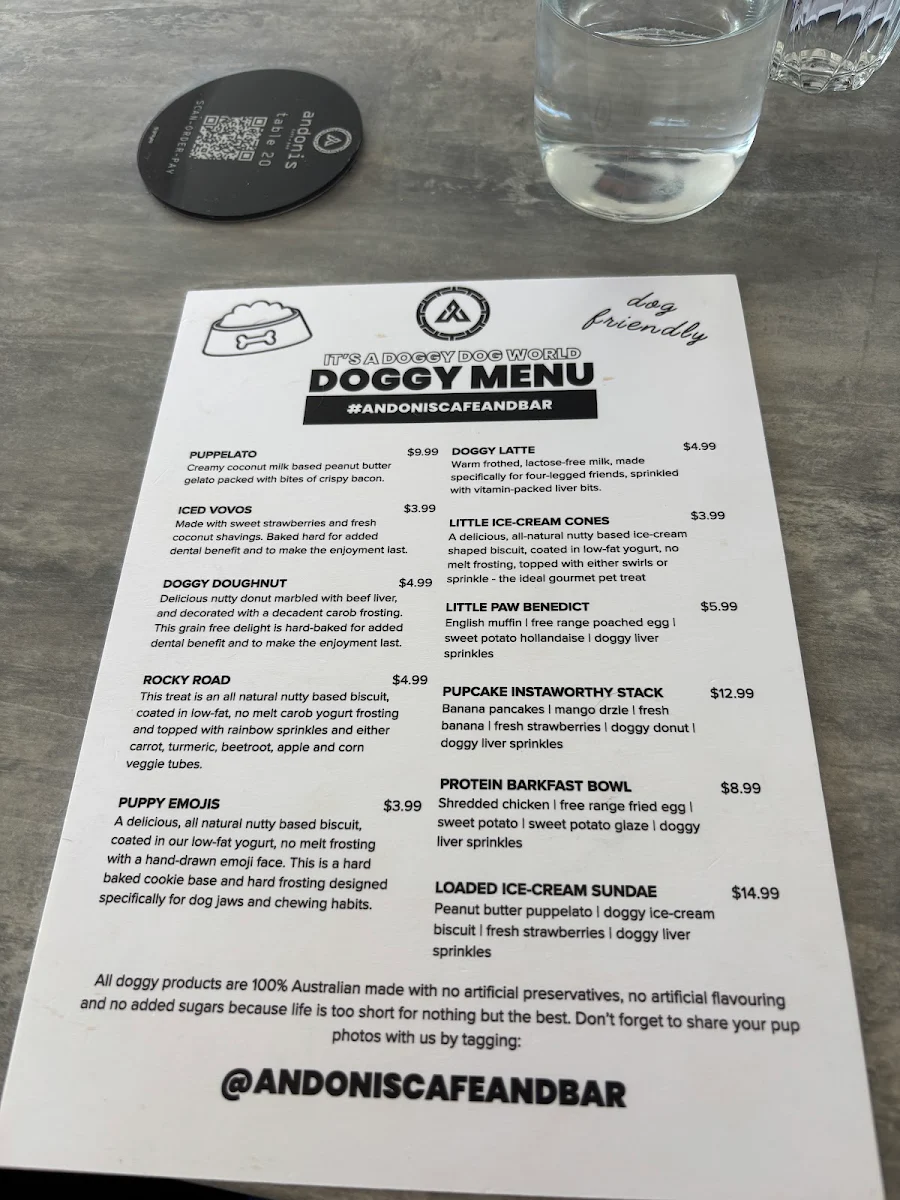 Menu, Andonis Cafe & Bar, Mount Gravatt (Logan Rd)