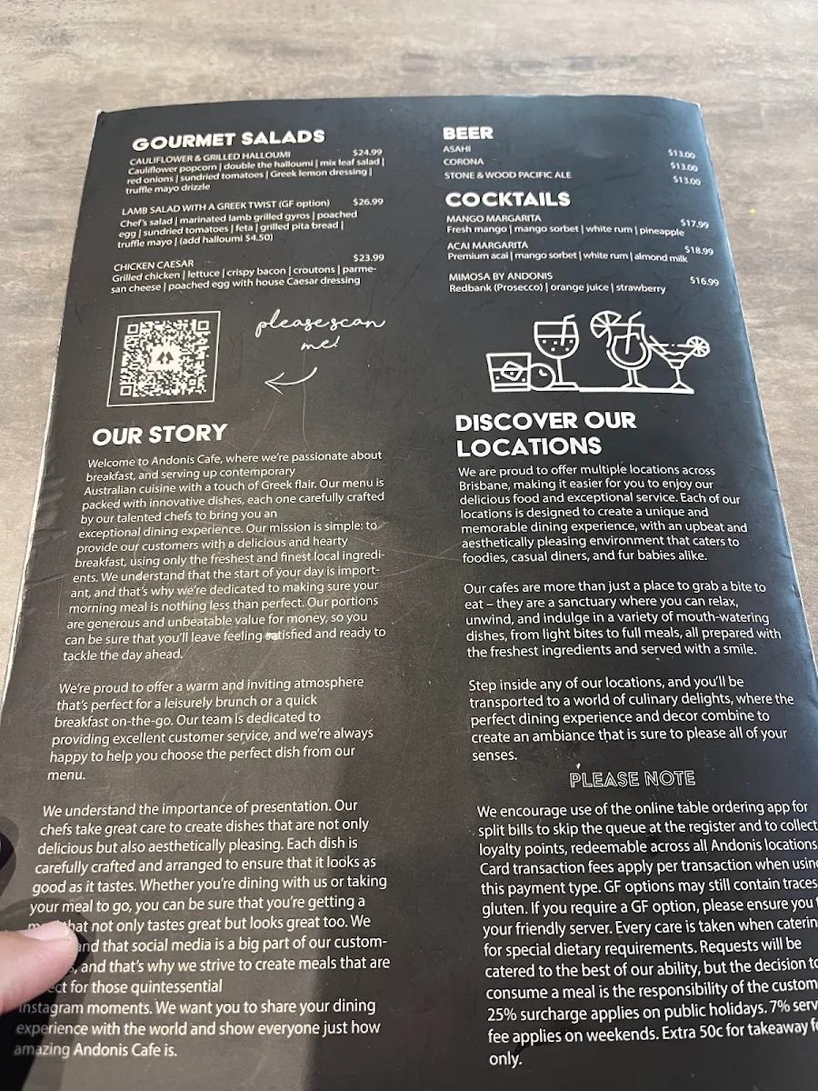 Menu, Andonis Cafe & Bar, Mount Gravatt (Logan Rd)