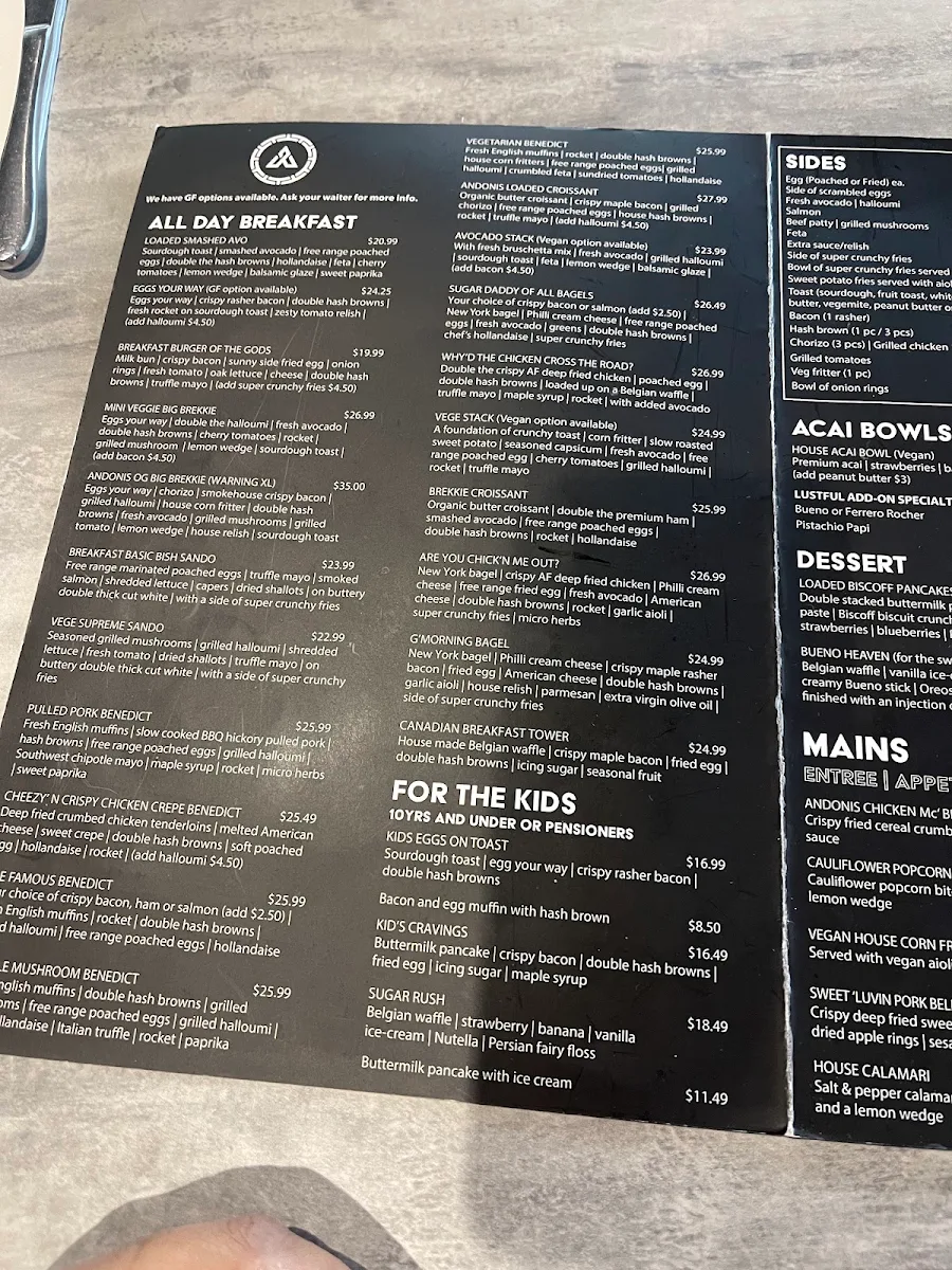 Menu, Andonis Cafe & Bar, Mount Gravatt (Logan Rd)