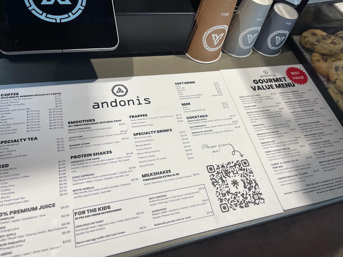 Menu, Andonis Cafe & Bar, Mount Gravatt (Logan Rd)