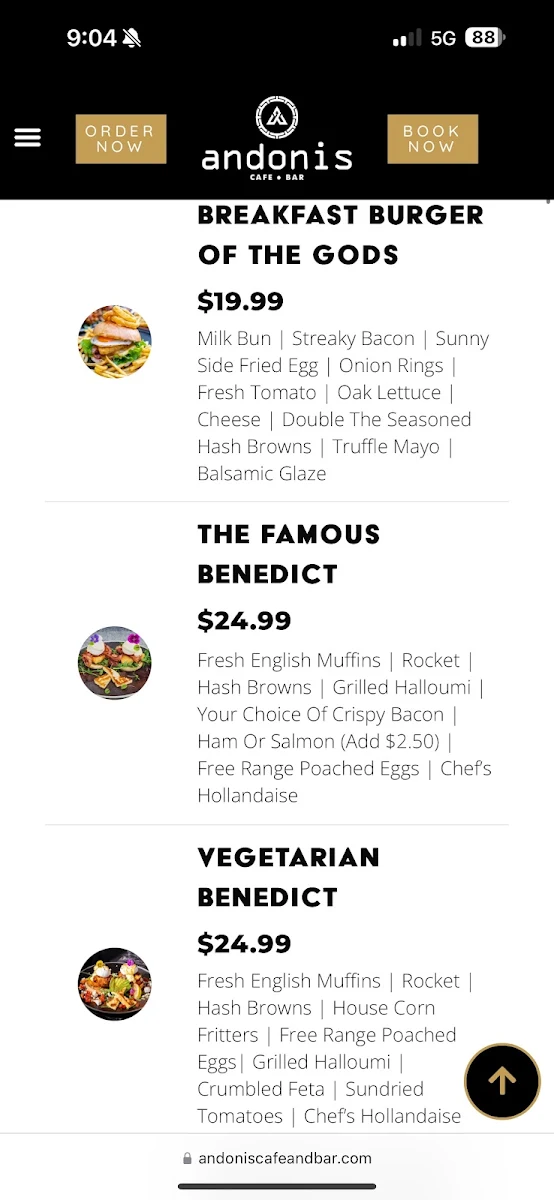 Menu, Andonis Cafe & Bar, Mount Gravatt (Logan Rd)