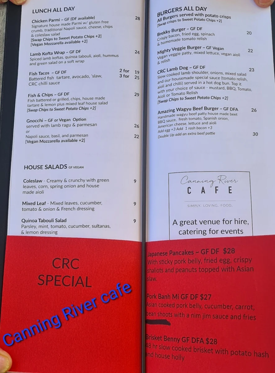 Menu, Canning River Cafe