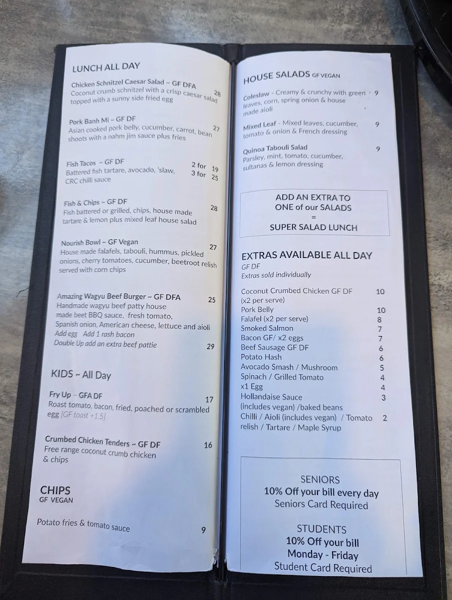 Menu, Canning River Cafe