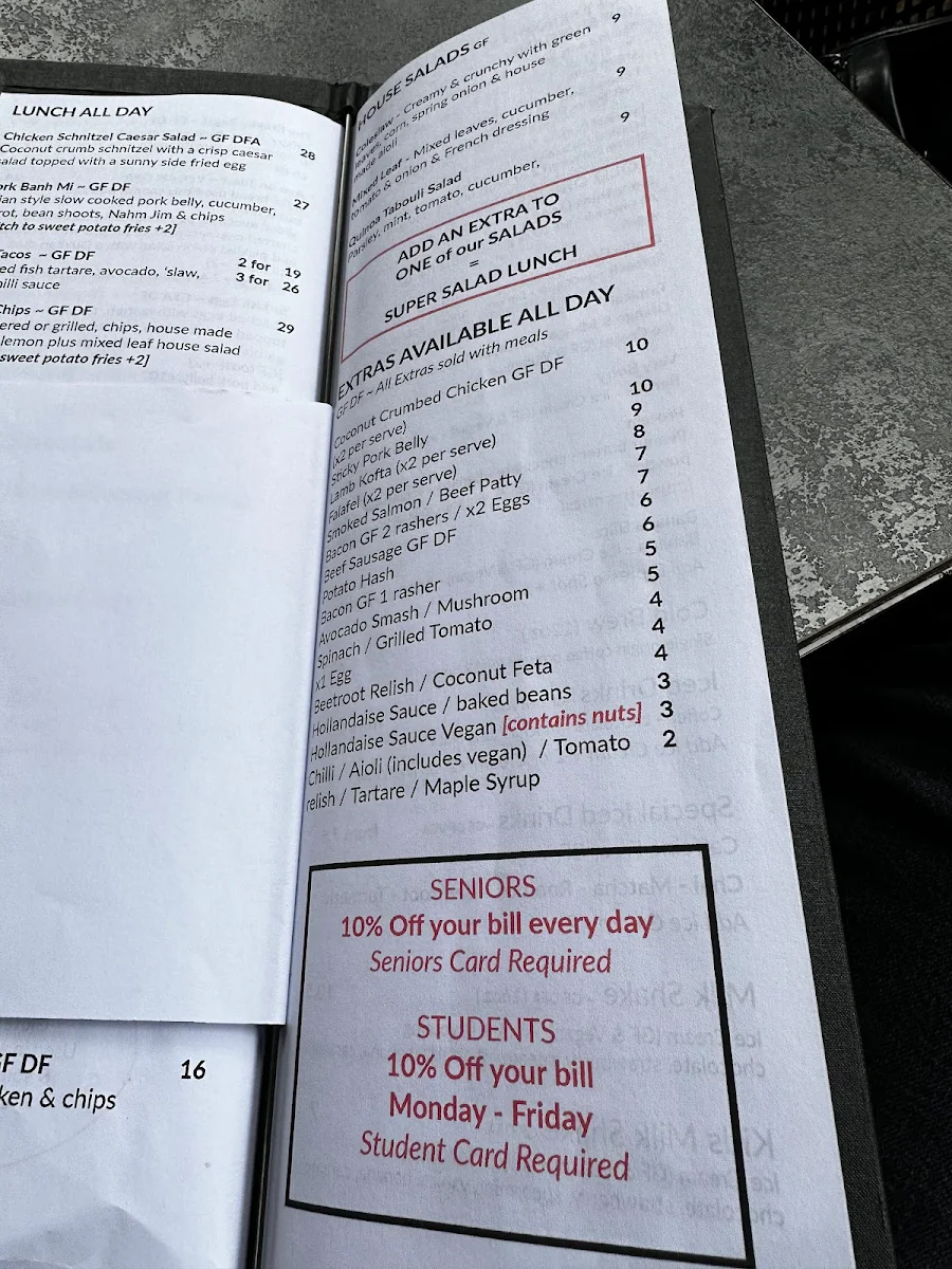Menu, Canning River Cafe